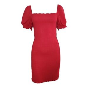 Trixxi Dress Womens Size L Large Solid Red Stretch Smocked Cottage Core Boho